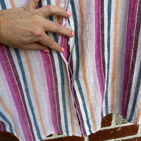 Rails Large Sydney Avila Striped Button Down Long Sleeve Linen Blend Shirt - Picture 10 of 11